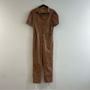Tart Vegan Leather Tan Shirt Sleeve Straight Leg Jumpsuit Women’s Size Small